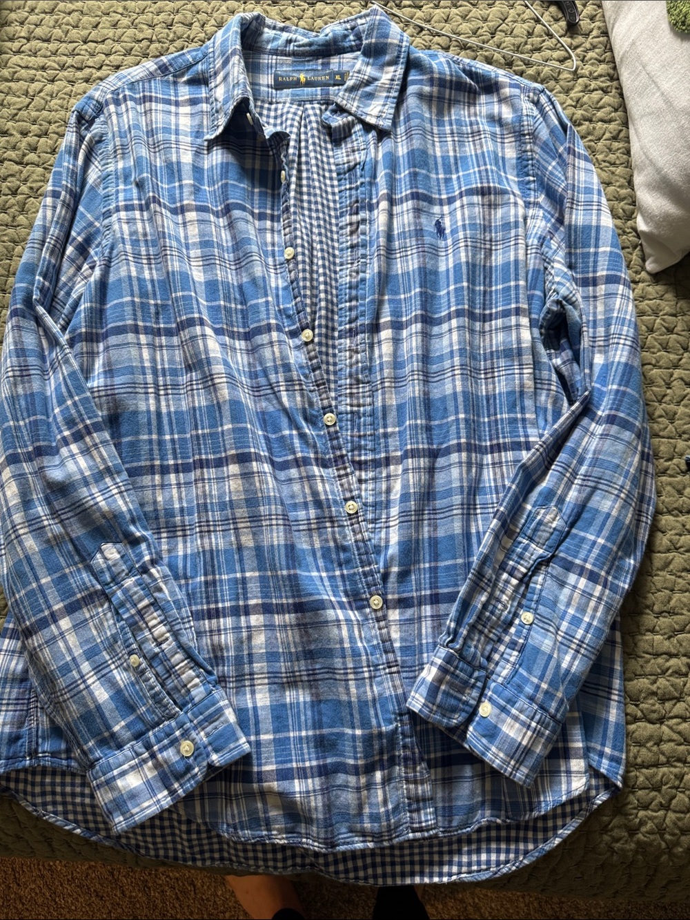 Ralph Lauren Blue and White Plaid Button-Down Shirt